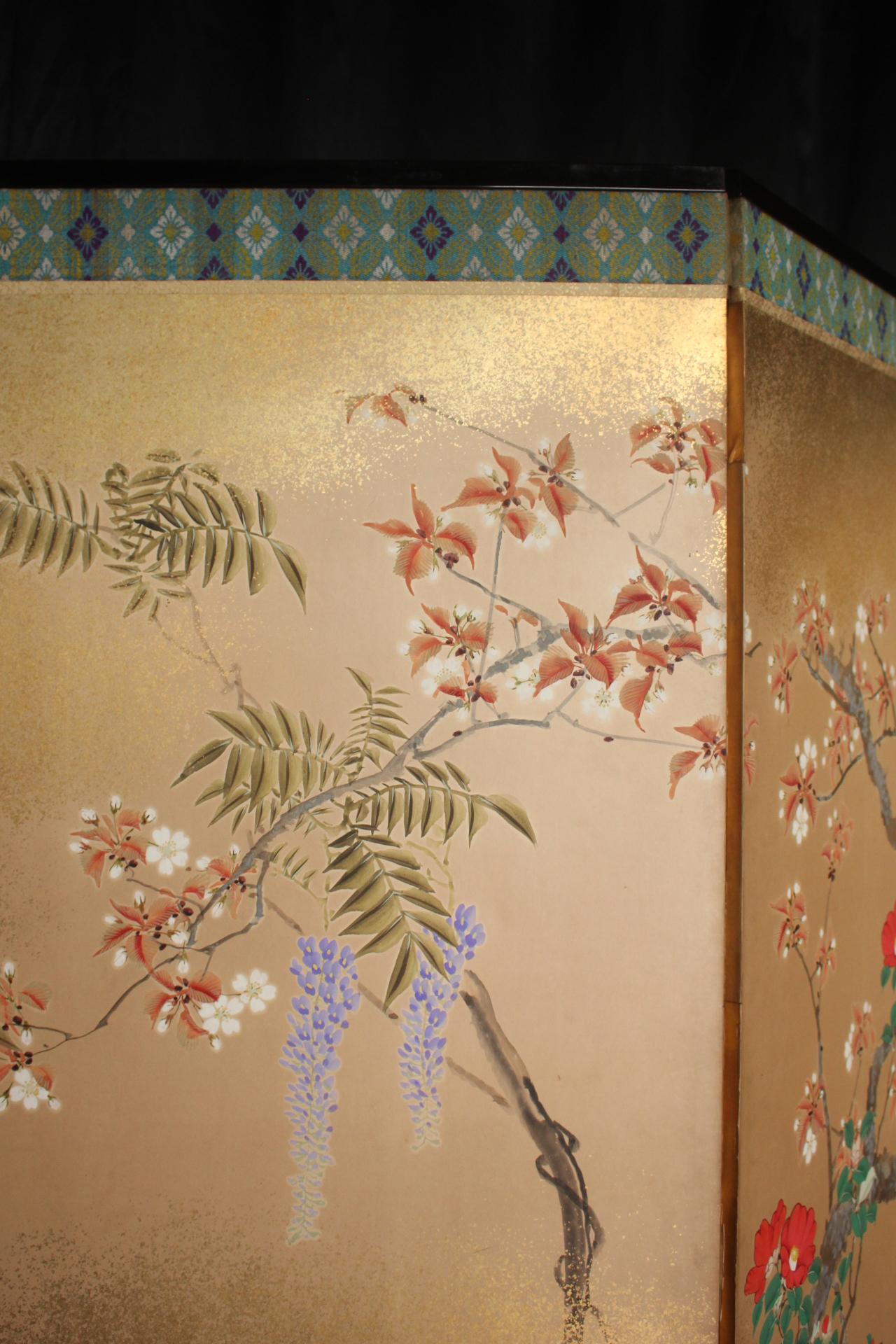 Carta B10 Japanese Antiques 6panels, Paper, folding Screen with Flower ＆ bird painting in vendita