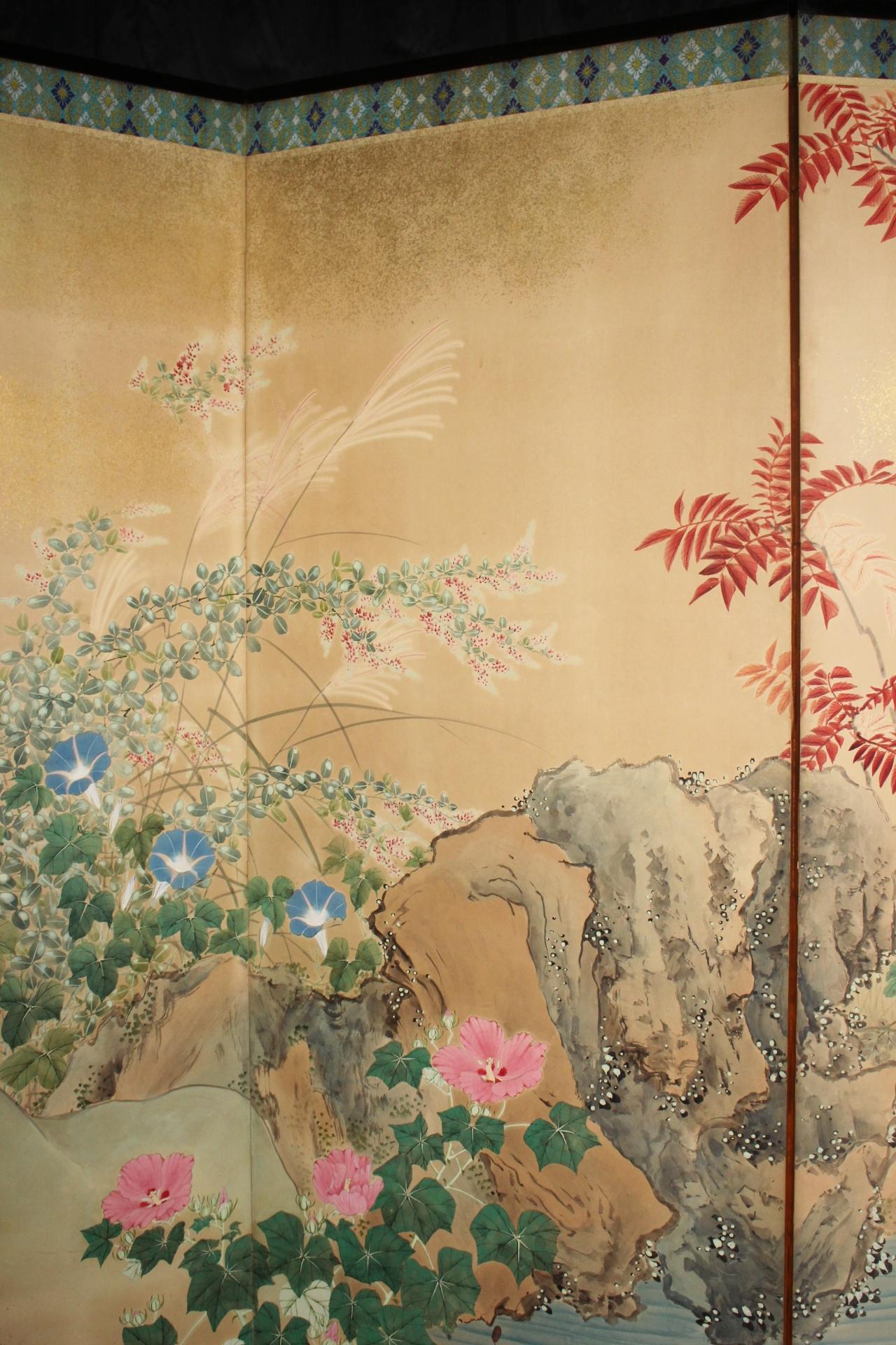 B11 Japanese Antiques 6panels, Paper, folding Screen with Flower ＆ bird painting in vendita 5