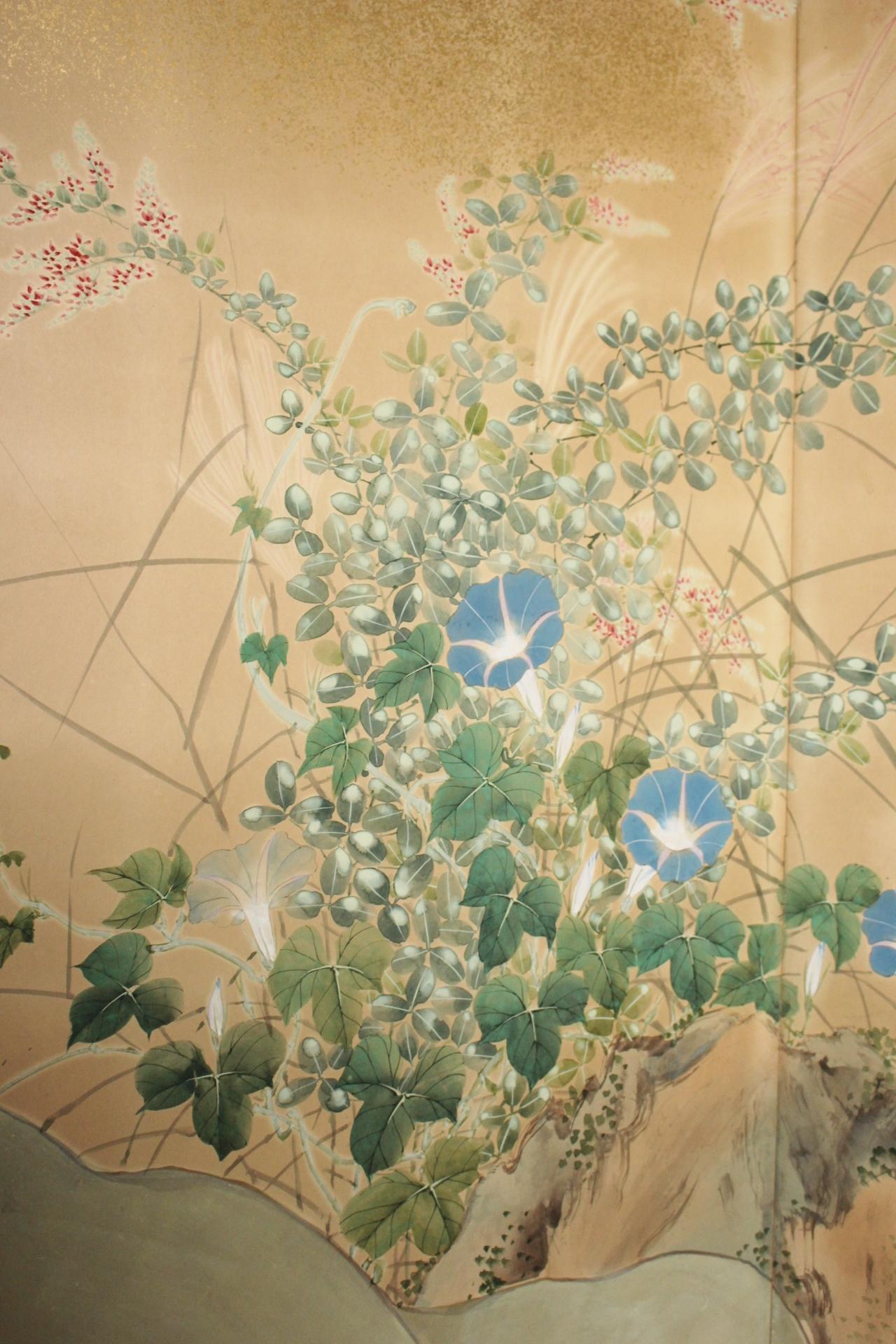B11 Japanese Antiques 6panels, Paper, folding Screen with Flower ＆ bird painting in vendita 6