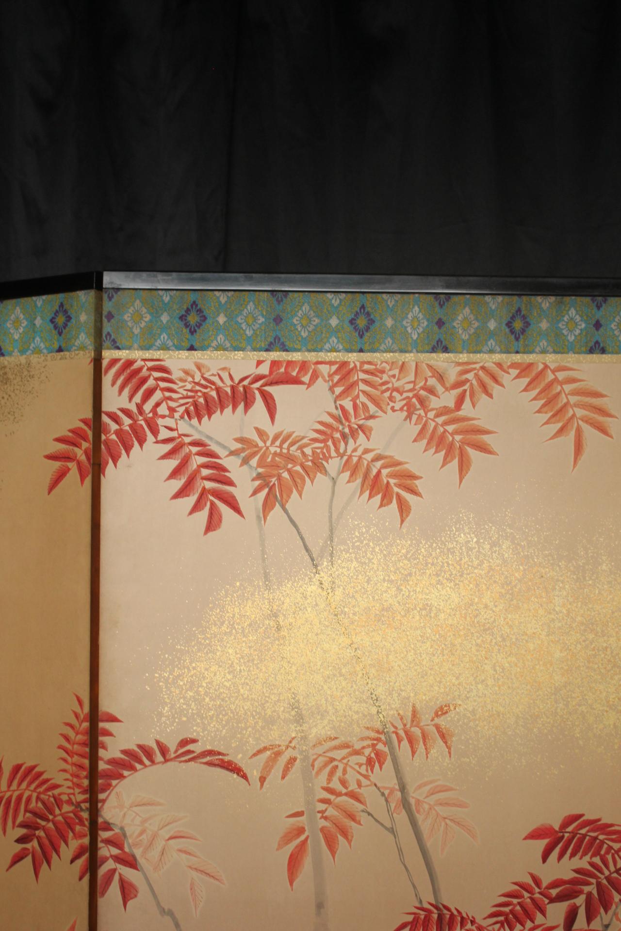 B11 Japanese Antiques 6panels, Paper, folding Screen with Flower ＆ bird painting in vendita 1