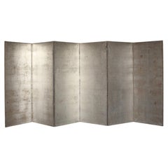 B112 Old Japanese 6panels, Silver Paper, folding Screen, no-rimmed