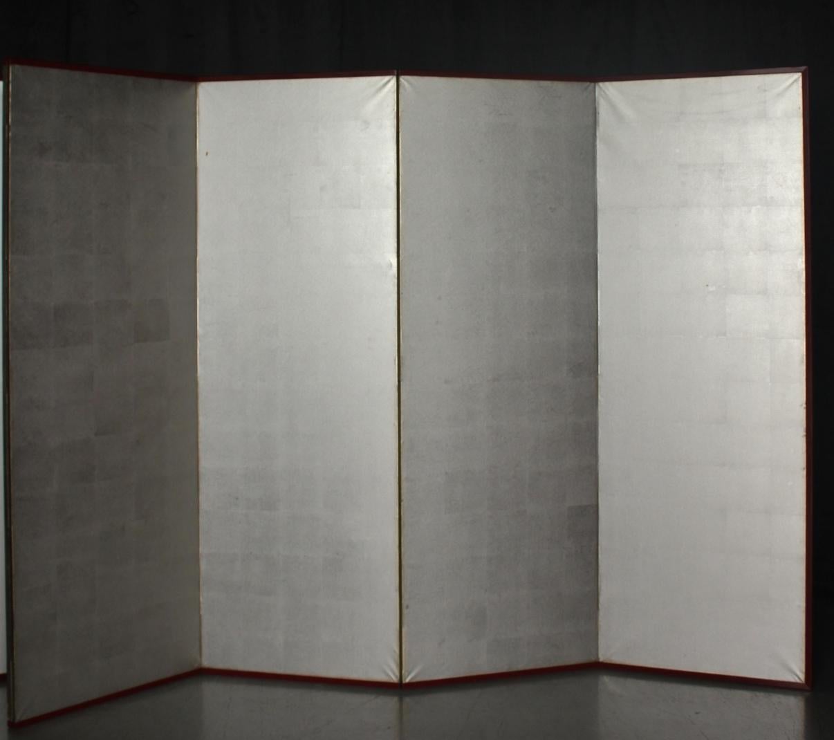 B12 Japanese Antiques 6panels, Silver Paper, folding Screen For Sale 6