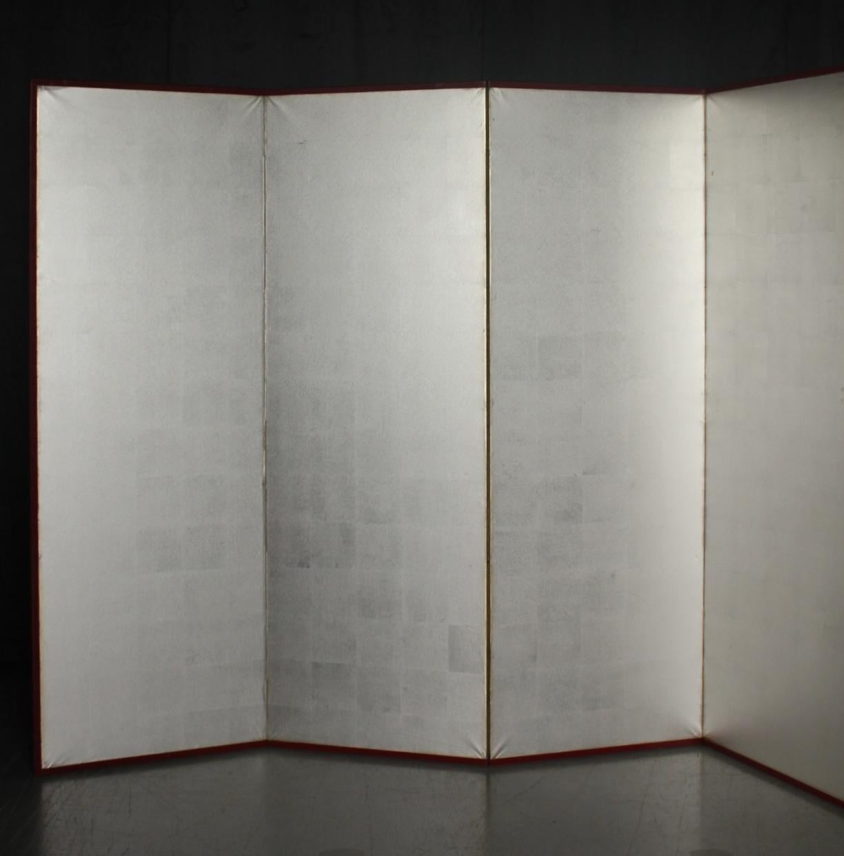 B12 Japanese Antiques 6panels, Silver Paper, folding Screen In Good Condition For Sale In Niiza, JP