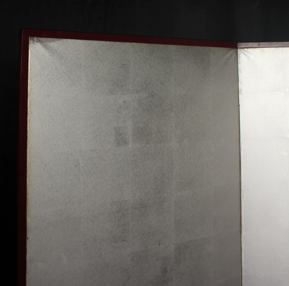 20th Century B12 Japanese Antiques 6panels, Silver Paper, folding Screen For Sale