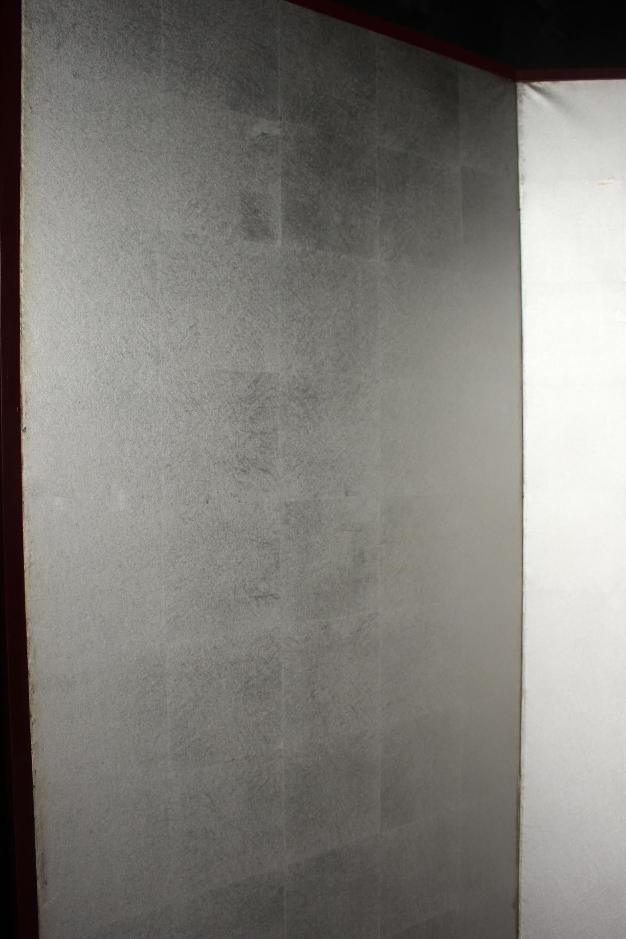 B12 Japanese Antiques 6panels, Silver Paper, folding Screen For Sale 1