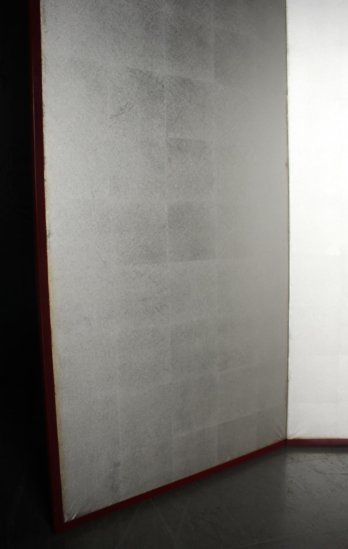 B12 Japanese Antiques 6panels, Silver Paper, folding Screen For Sale 2