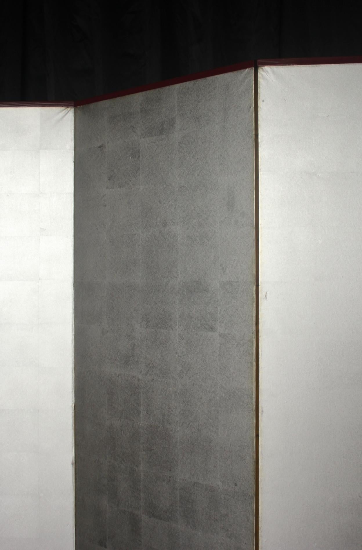 B12 Japanese Antiques 6panels, Silver Paper, folding Screen For Sale 3