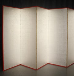 B125 Old Japanese 6panels, Wrinkle finish silver Paper, folding Screen, red rem