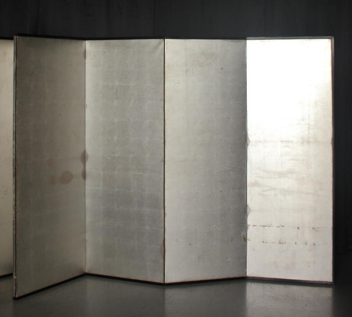 B15 Japanese Antiques 6panels, Silver Paper, folding Screen For Sale 8