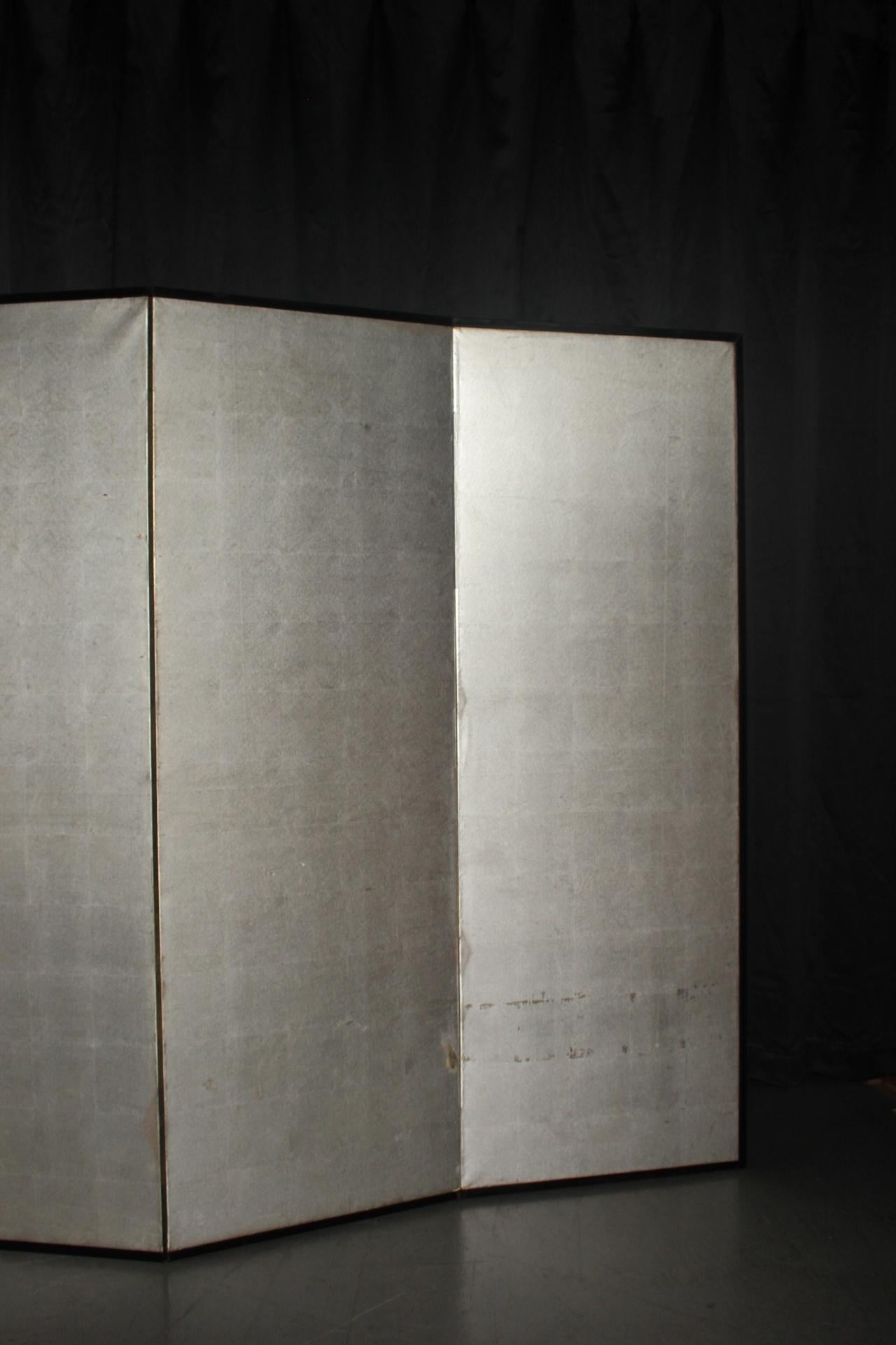 B15 Japanese Antiques 6panels, Silver Paper, folding Screen For Sale 11
