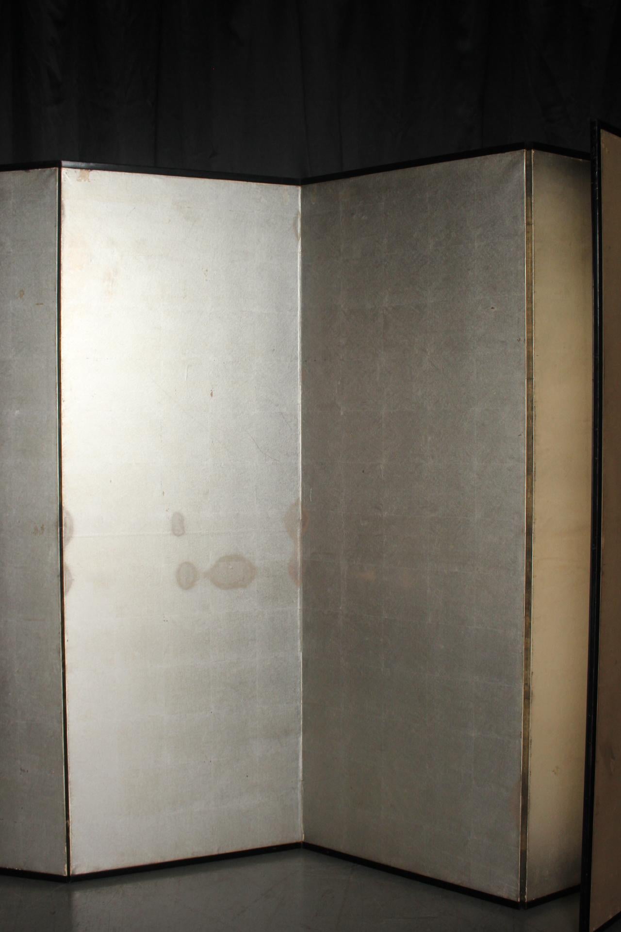 B15 Japanese Antiques 6panels, Silver Paper, folding Screen For Sale 4
