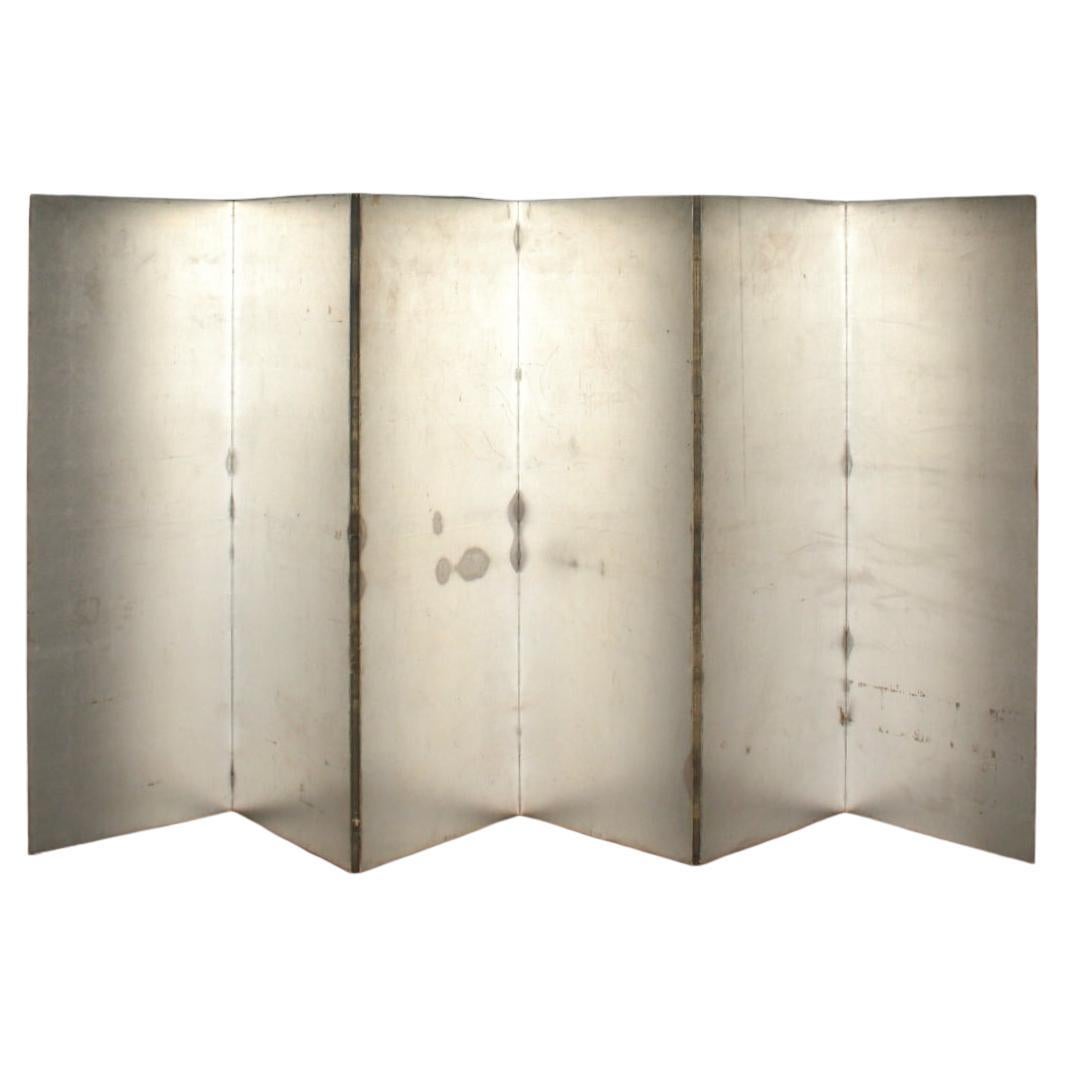B15 Japanese Antiques 6panels, Silver Paper, folding Screen