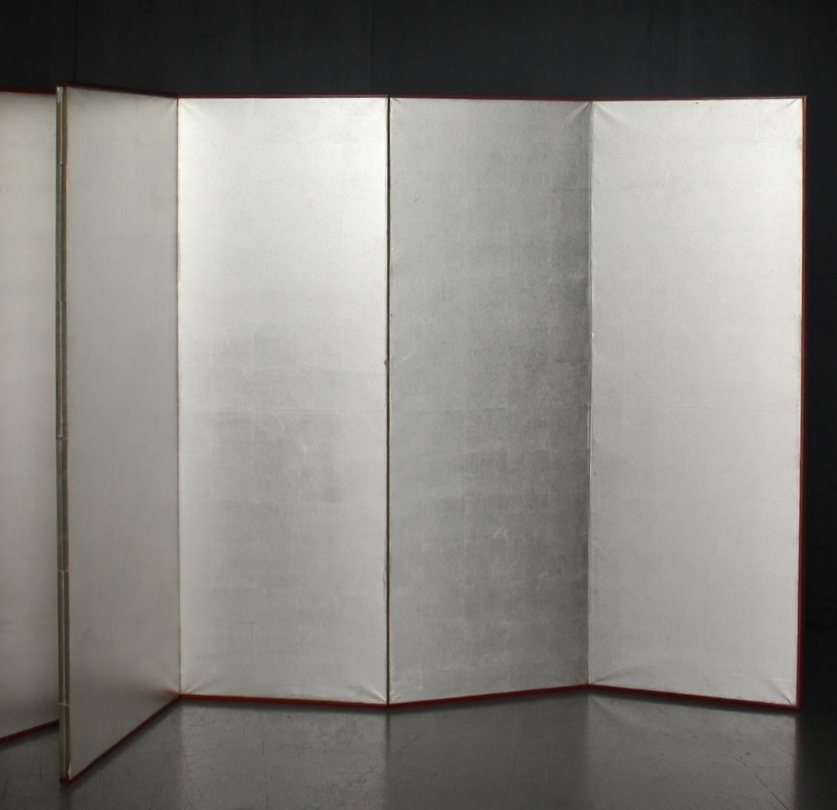 B16 Japanese Antiques 6panels, Silver Paper, folding Screen checkered pattern in vendita 4