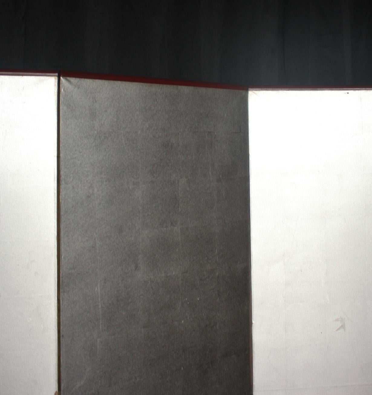 B16 Japanese Antiques 6panels, Silver Paper, folding Screen checkered pattern in vendita 5
