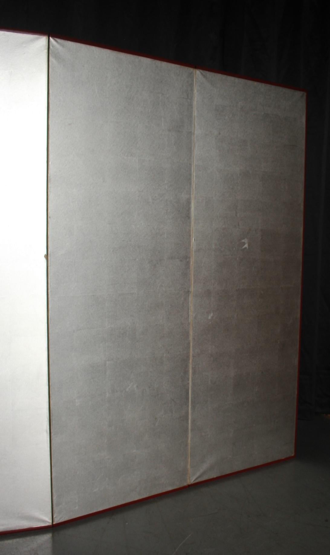 B16 Japanese Antiques 6panels, Silver Paper, folding Screen checkered pattern in vendita 9