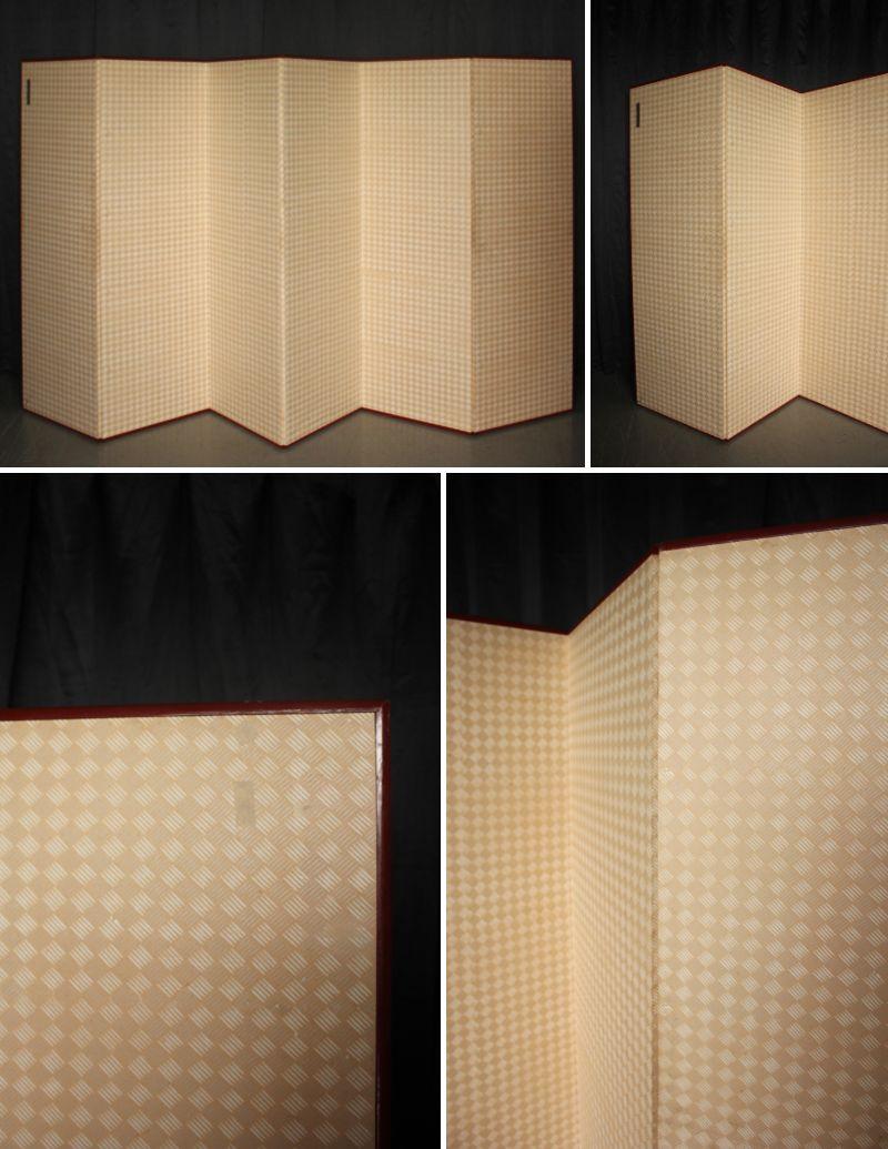 B16 Japanese Antiques 6panels, Silver Paper, folding Screen checkered pattern in vendita 12
