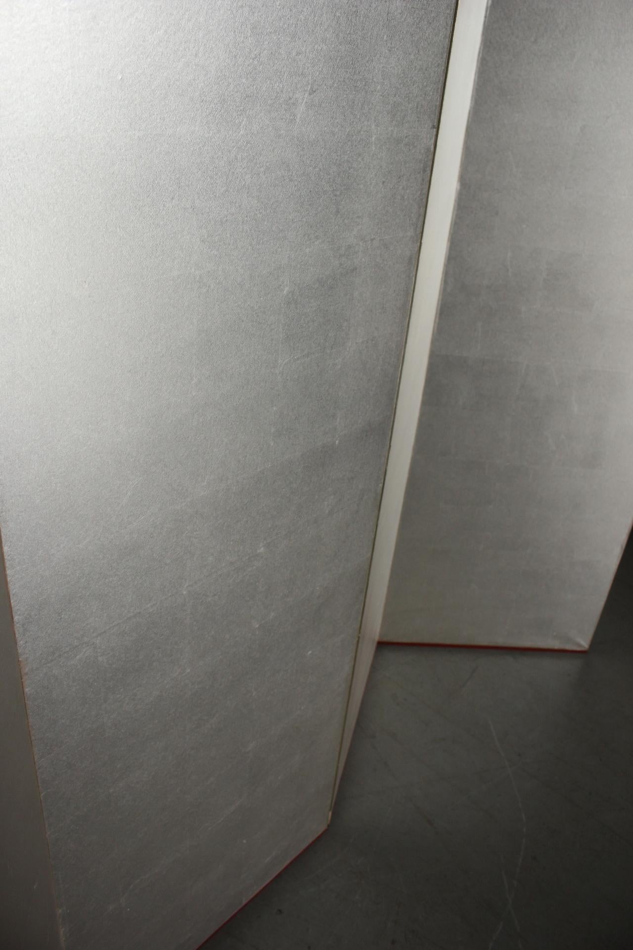 B16 Japanese Antiques 6panels, Silver Paper, folding Screen checkered pattern in vendita 2