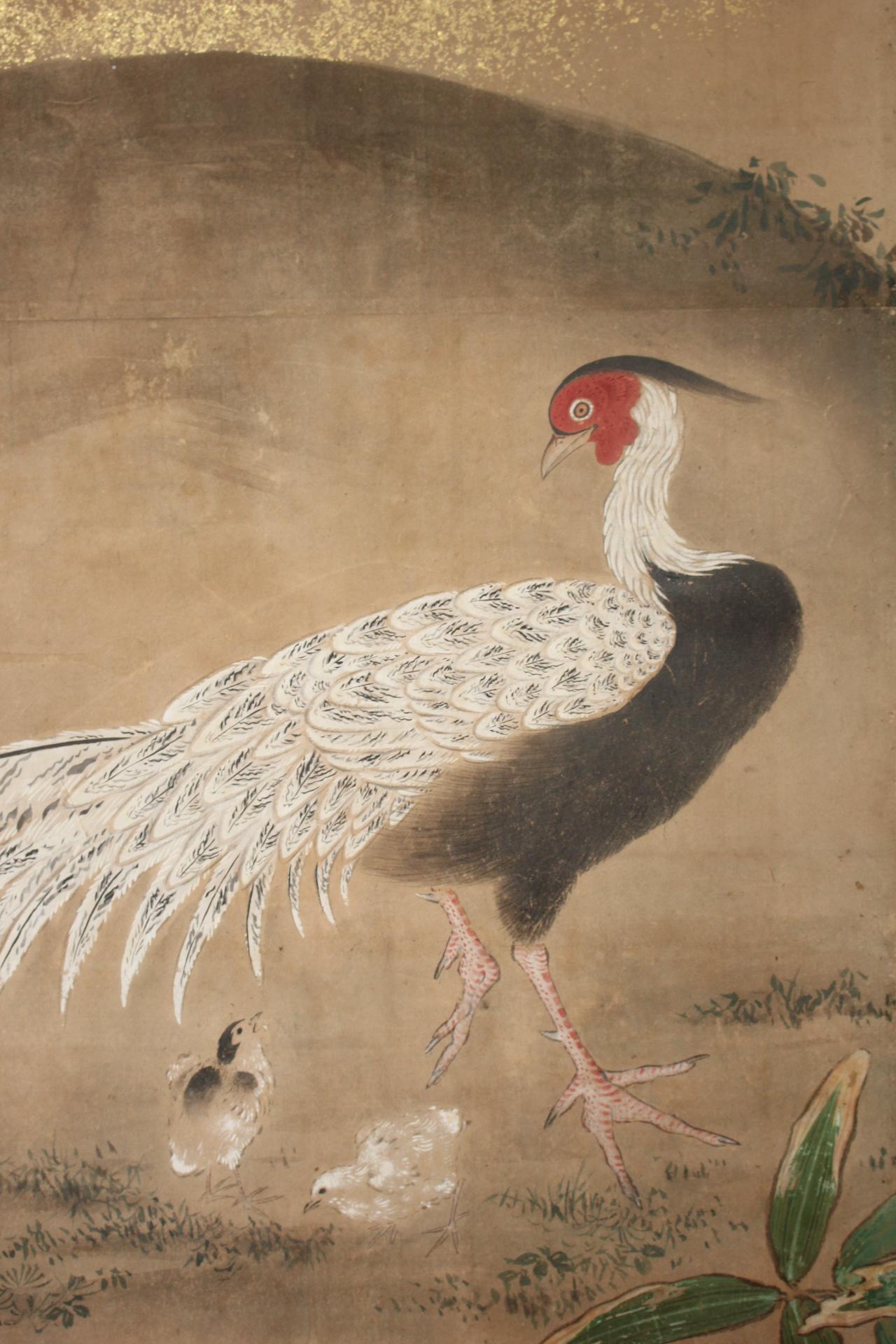B2 Japanese Antiques Kano School, 6panel folding screen, Pine Tree and Pheasant For Sale 4
