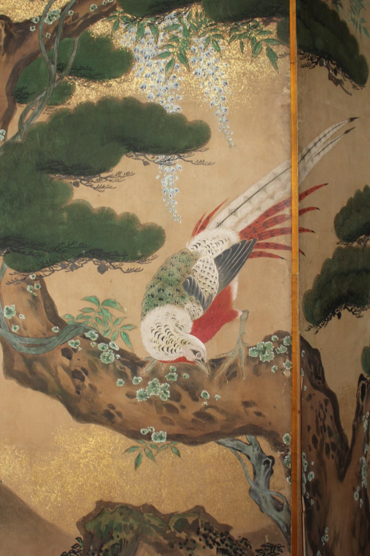 B2 Japanese Antiques Kano School, 6panel folding screen, Pine Tree and Pheasant For Sale 6