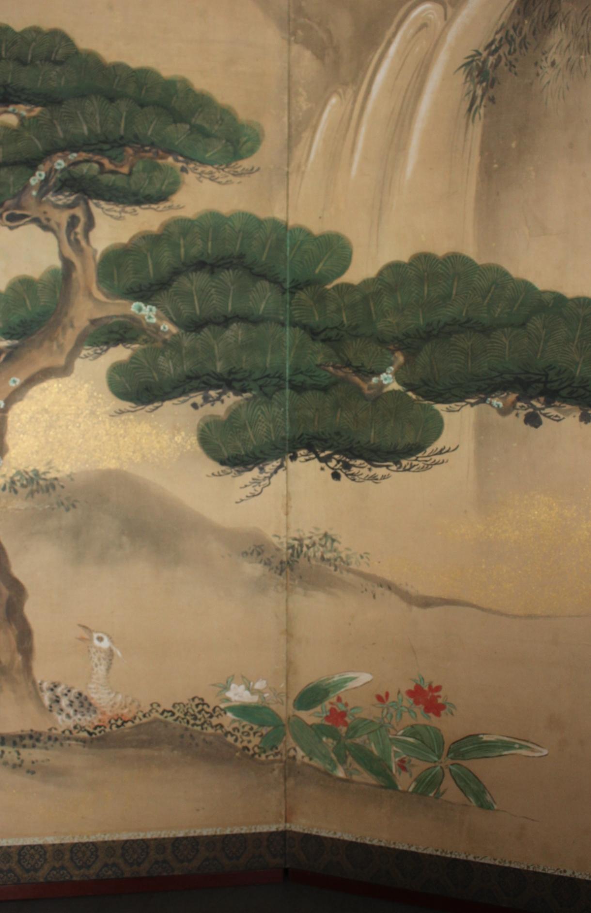 B2 Japanese Antiques Kano School, 6panel folding screen, Pine Tree and Pheasant For Sale 9