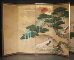 B2 Japanese Antiques Kano School, 6panel folding screen, Pine Tree and Pheasant