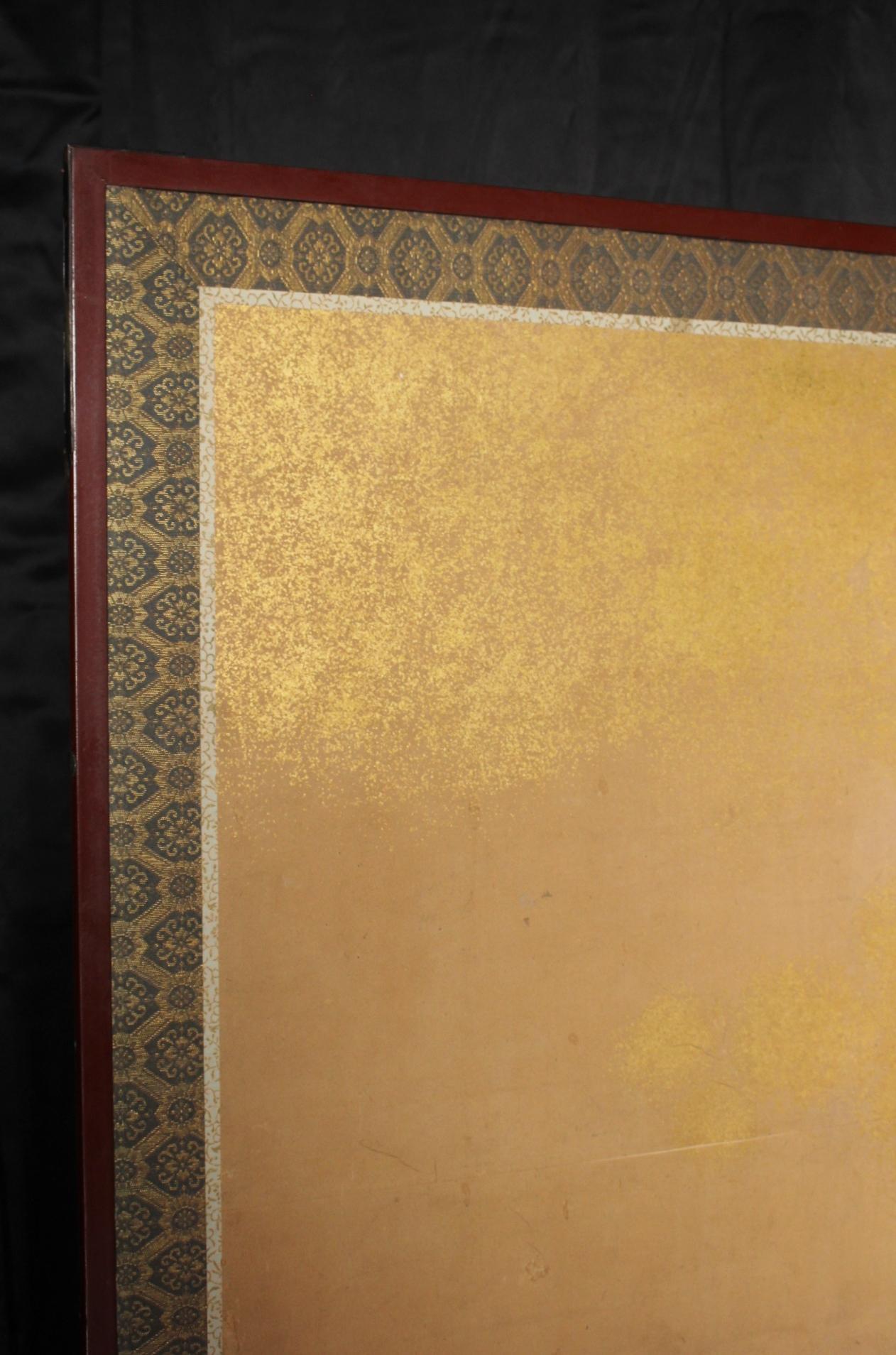 Hand-Painted B2 Japanese Antiques Kano School, 6panel folding screen, Pine Tree and Pheasant For Sale