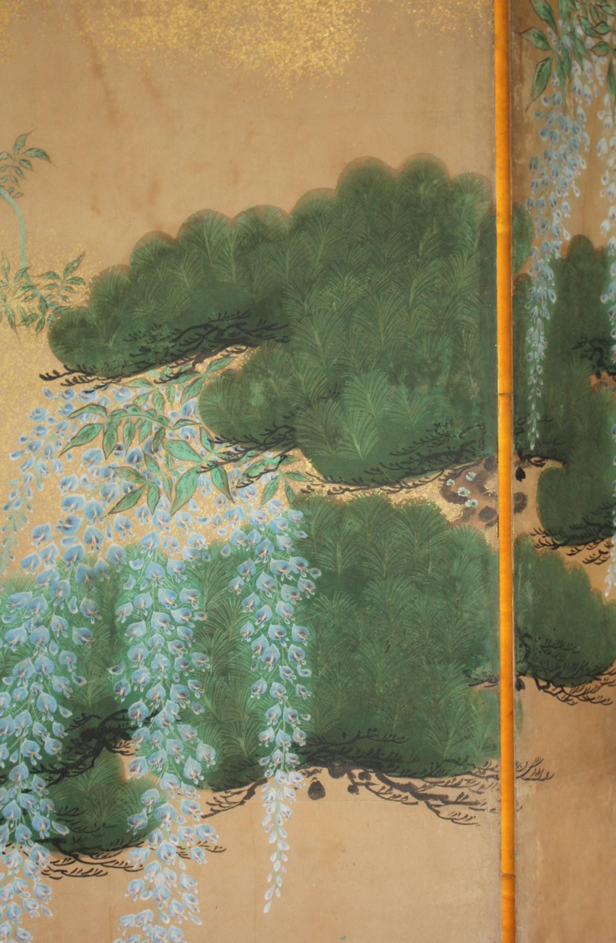 Paper B2 Japanese Antiques Kano School, 6panel folding screen, Pine Tree and Pheasant For Sale