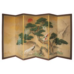 B2 Japanese Antiques Kano School, 6panel folding screen, Pine Tree and Pheasant