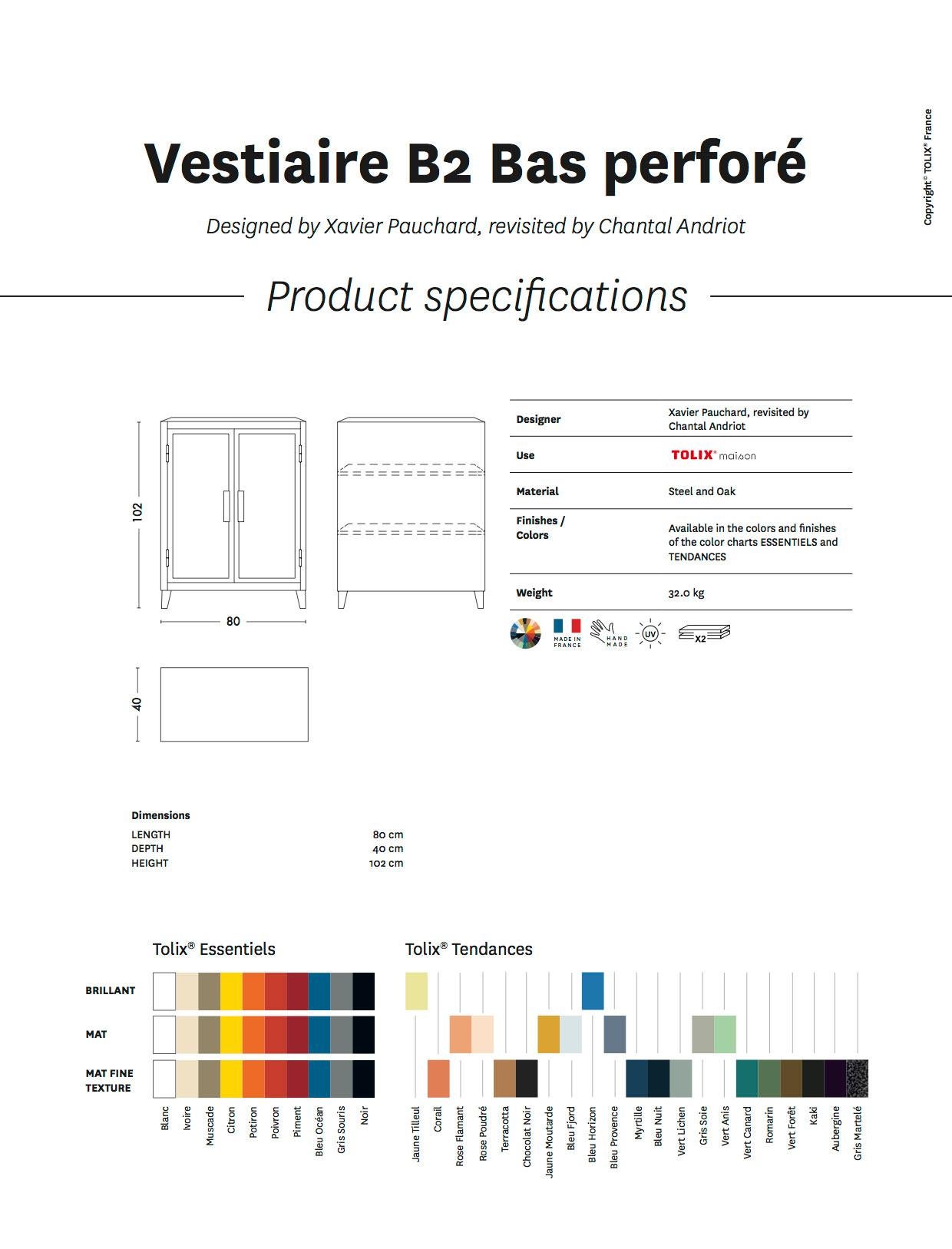 French B2 Perforated Low Locker in Essential Colors by Chantal Andriot and Tolix For Sale