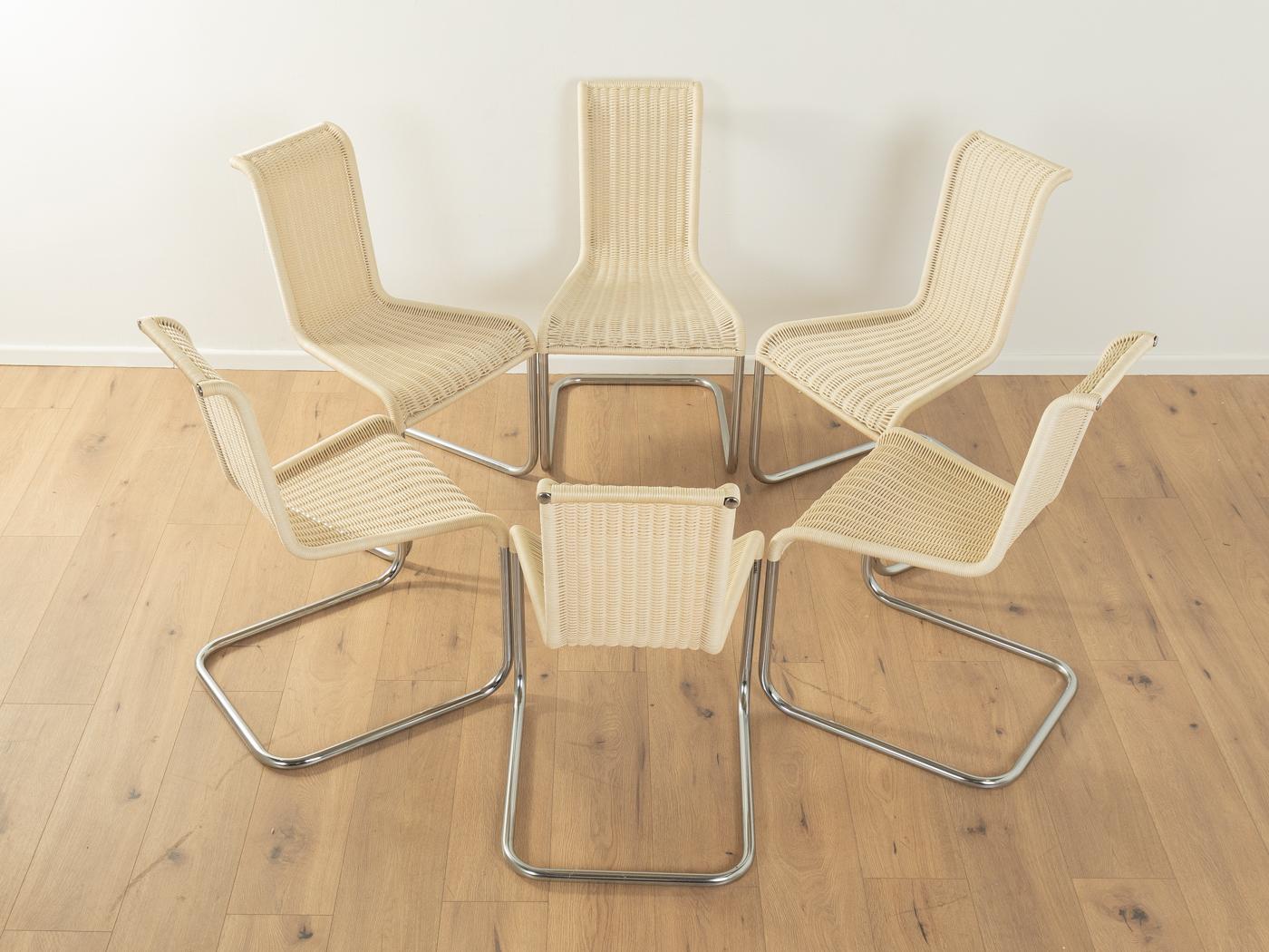 Timeless B20 cantilever chair based on designs during the cooperation of Mart Stam, Marcel Breuer and Jean Pouvé with Tecta. High-quality frame made of bent tubular steel. Seat and backrest made of original wickerwork in creamy white. The offer