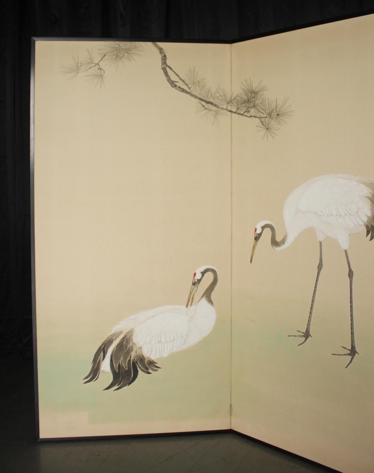 Pine Trees and Cranes
Materials: Paper on Wooden Frame, Colored
One piece: W865×H1760mm,
unfolded size: W1730mm, 6kg
Folded size: W865×H1760×D35mm
packaging (sandwiched with 5mm plywood): 10cm x 93cm x 185cm, 20kg

Pine Trees and Cranes are