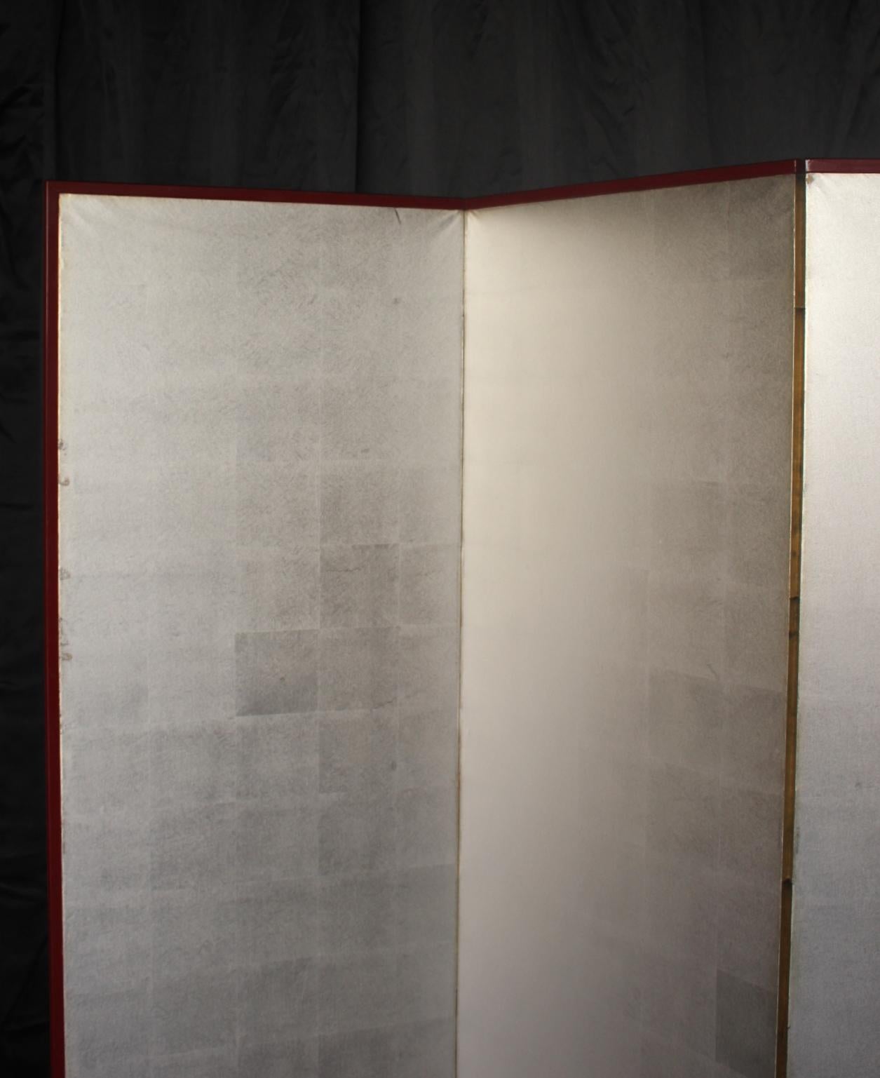 B20 Japanese Antiques 6panels, Silver Paper, folding Screen In Good Condition For Sale In Niiza, JP