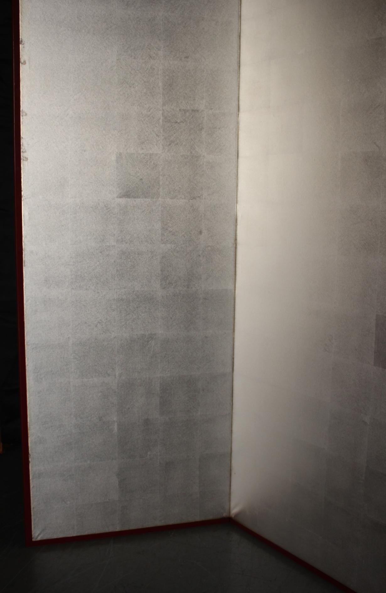 20th Century B20 Japanese Antiques 6panels, Silver Paper, folding Screen For Sale