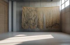 F20 Japanese Antiques, Ink painting Noren (traditional Japanese curtain)