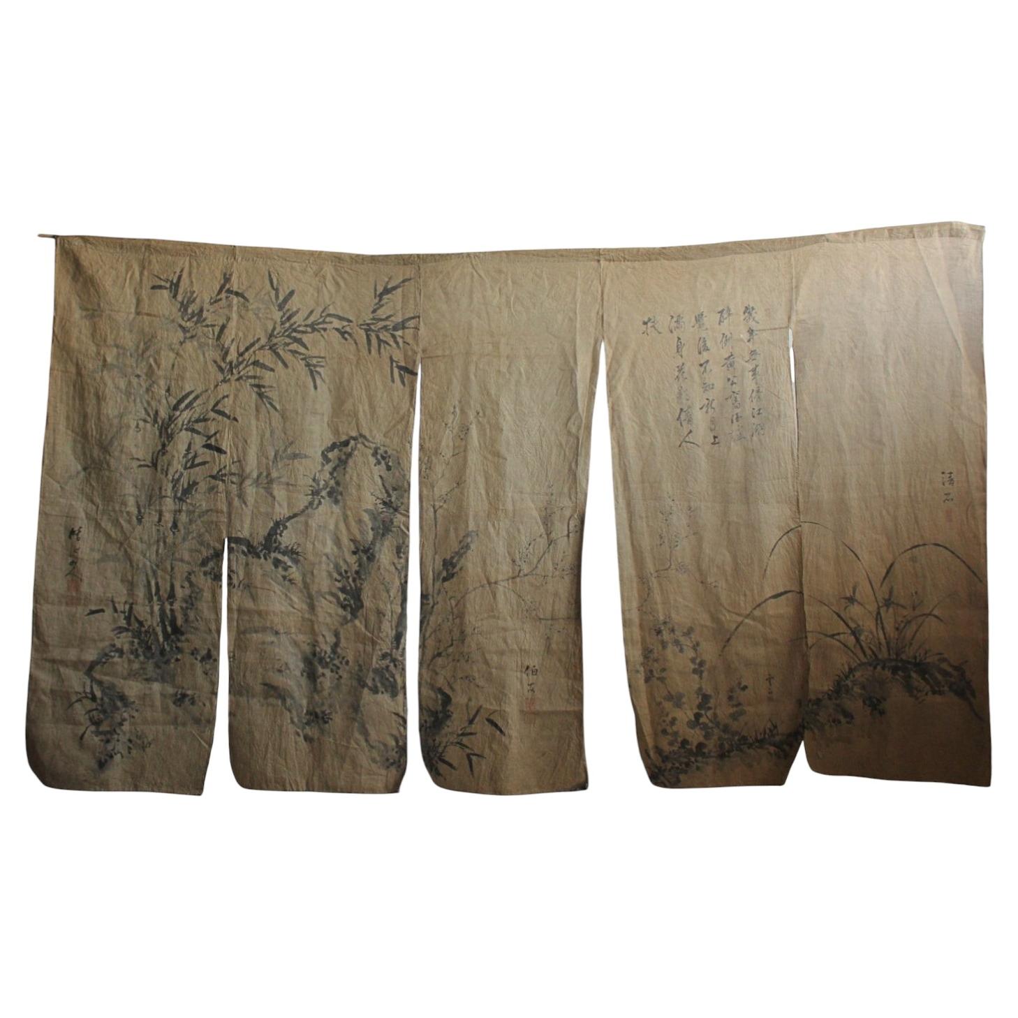 F20 Japanese Antiques, Ink painting Noren (traditional Japanese curtain)