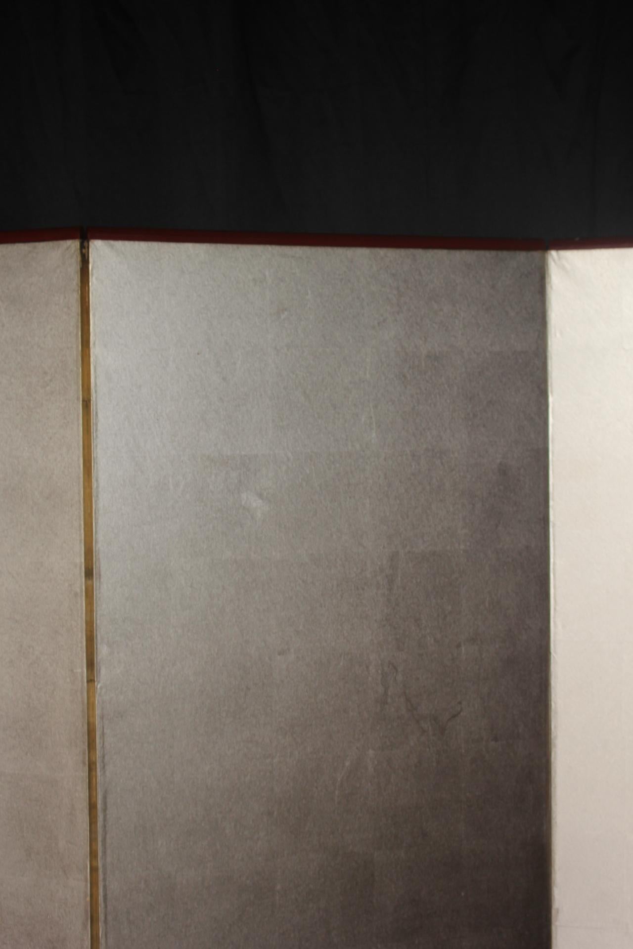B21 Japanese Antiques 6panels, Silver Paper, folding Screen checkered pattern For Sale 6