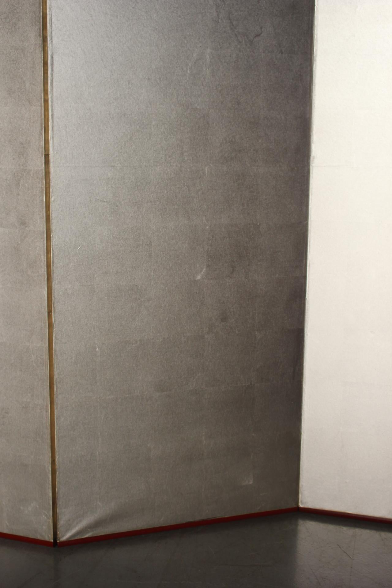 B21 Japanese Antiques 6panels, Silver Paper, folding Screen checkered pattern For Sale 7