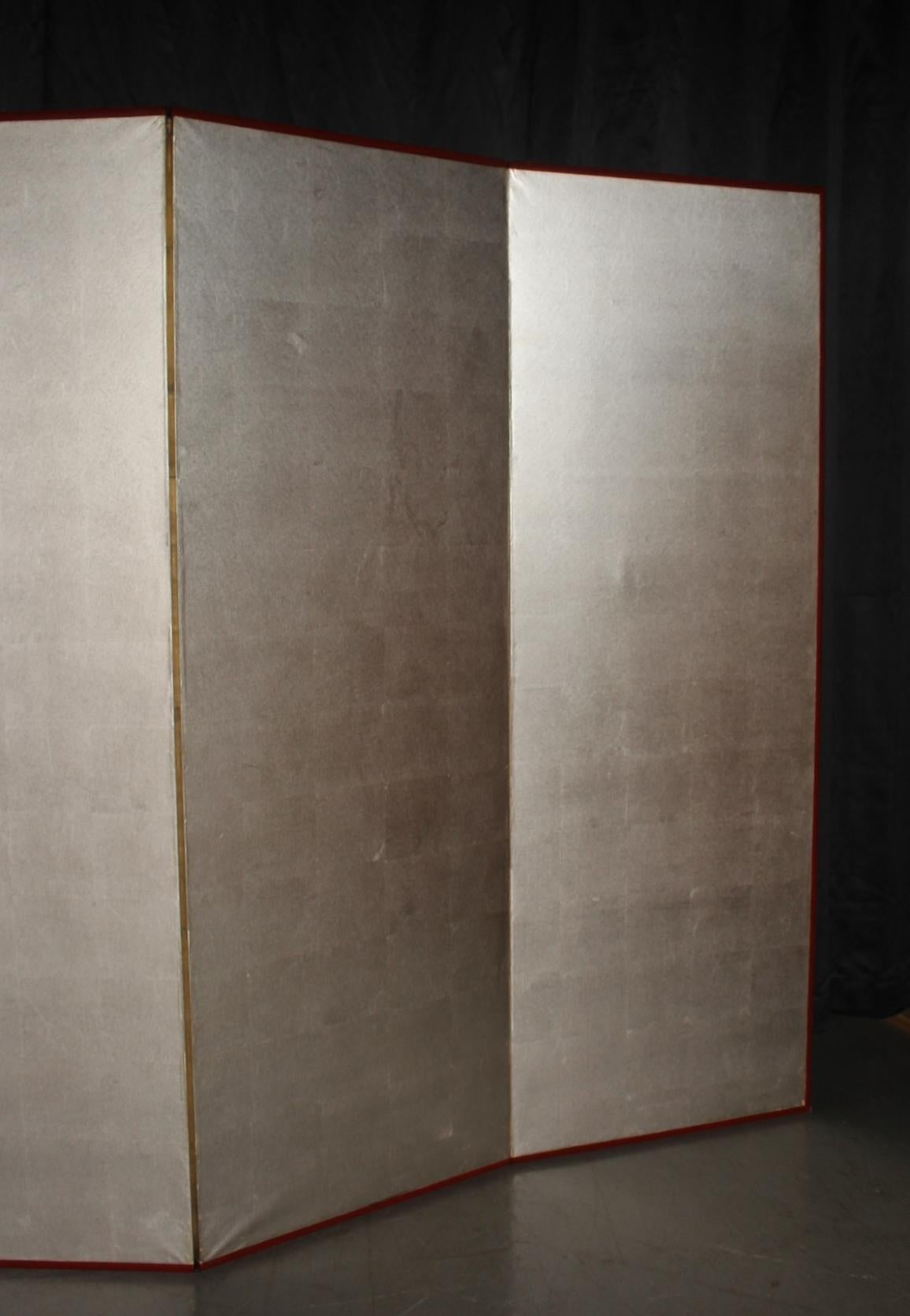 B21 Japanese Antiques 6panels, Silver Paper, folding Screen checkered pattern For Sale 8