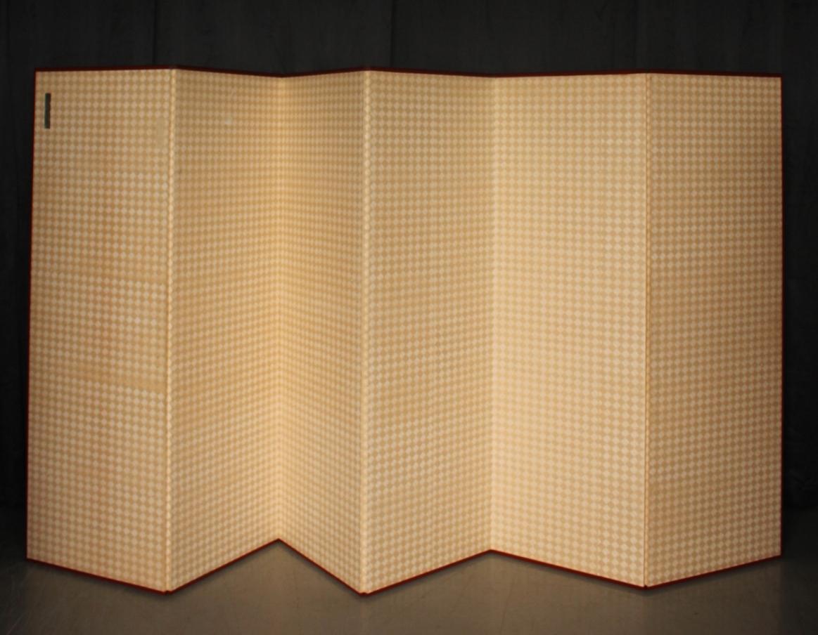 B21 Japanese Antiques 6panels, Silver Paper, folding Screen checkered pattern For Sale 11