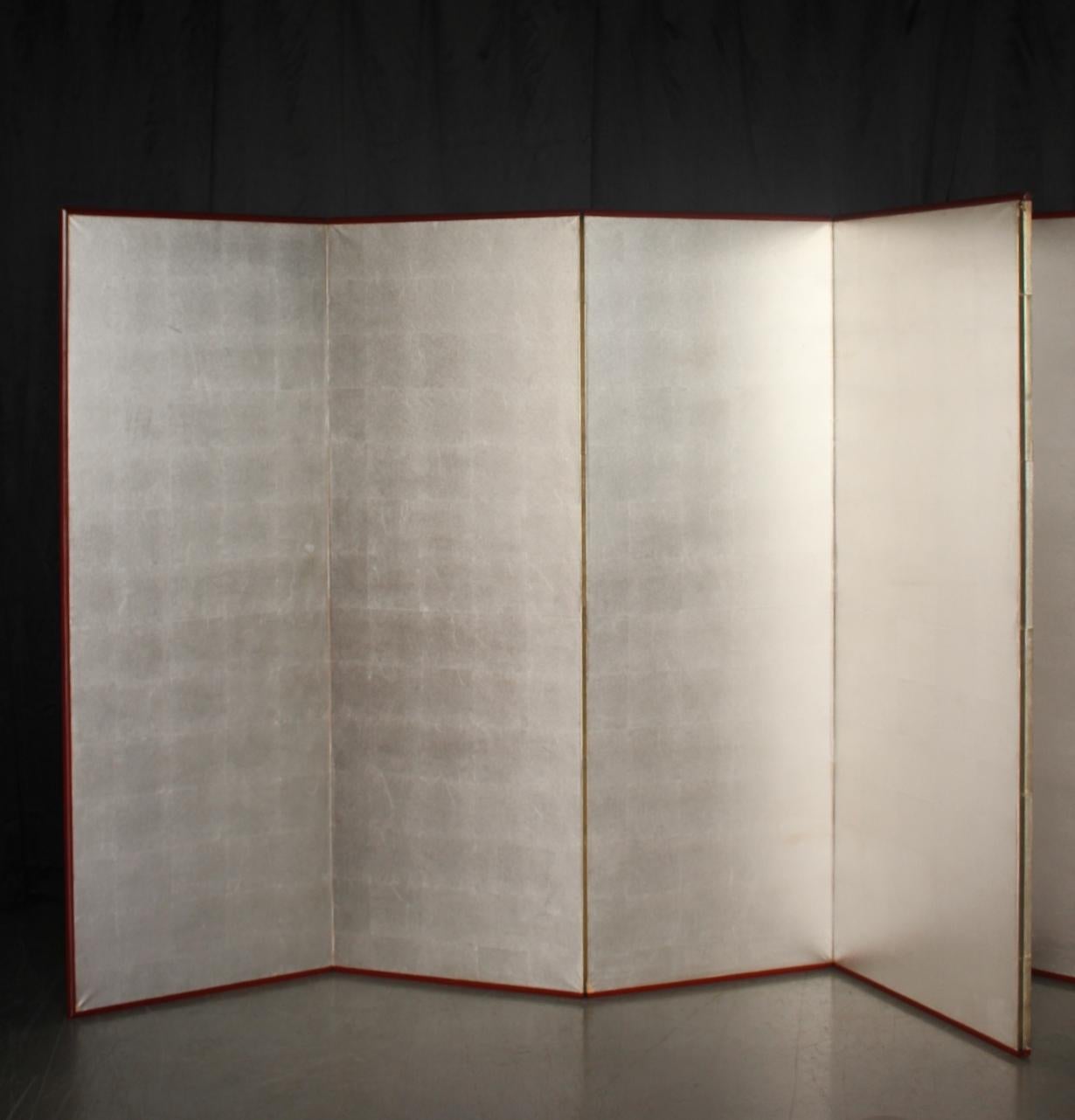 B21 Japanese Antiques 6panels, Silver Paper, folding Screen checkered pattern In Good Condition For Sale In Niiza, JP
