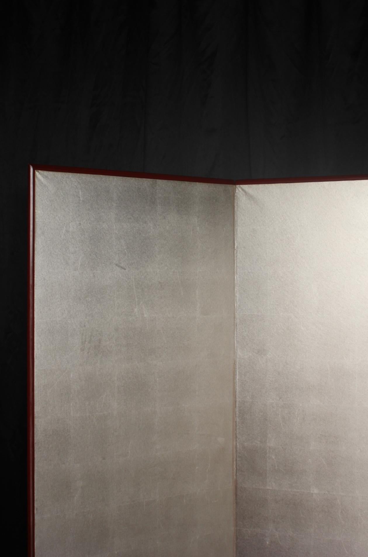 20th Century B21 Japanese Antiques 6panels, Silver Paper, folding Screen checkered pattern For Sale