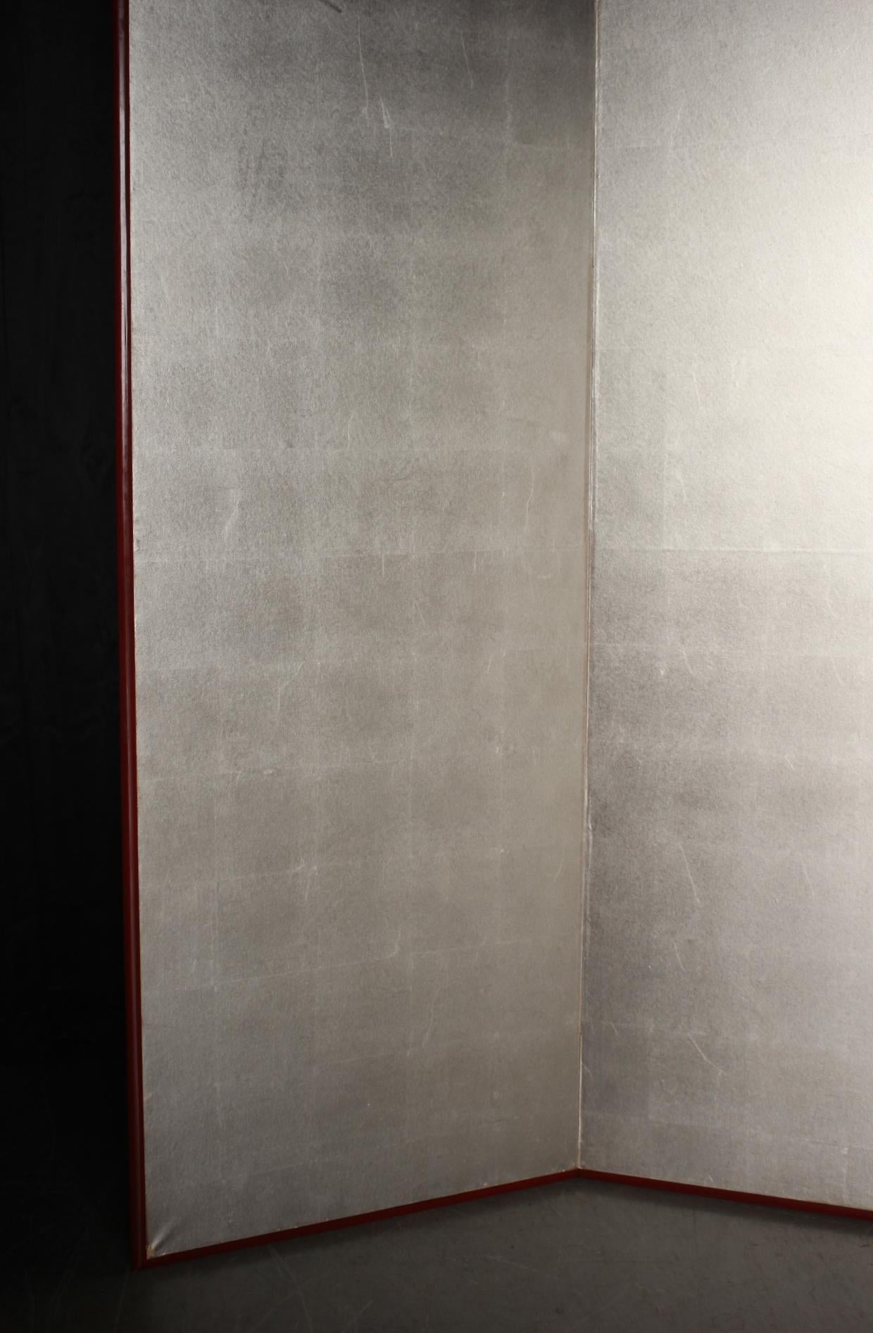 B21 Japanese Antiques 6panels, Silver Paper, folding Screen checkered pattern For Sale 1