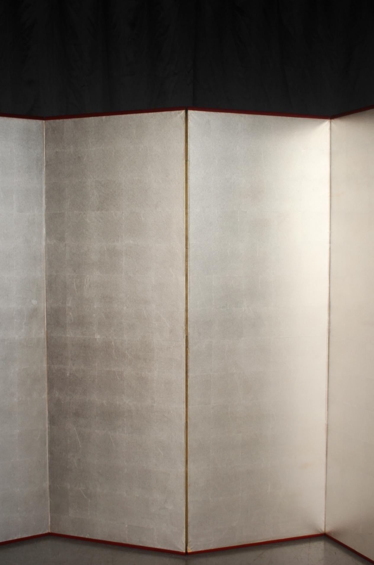 B21 Japanese Antiques 6panels, Silver Paper, folding Screen checkered pattern For Sale 2