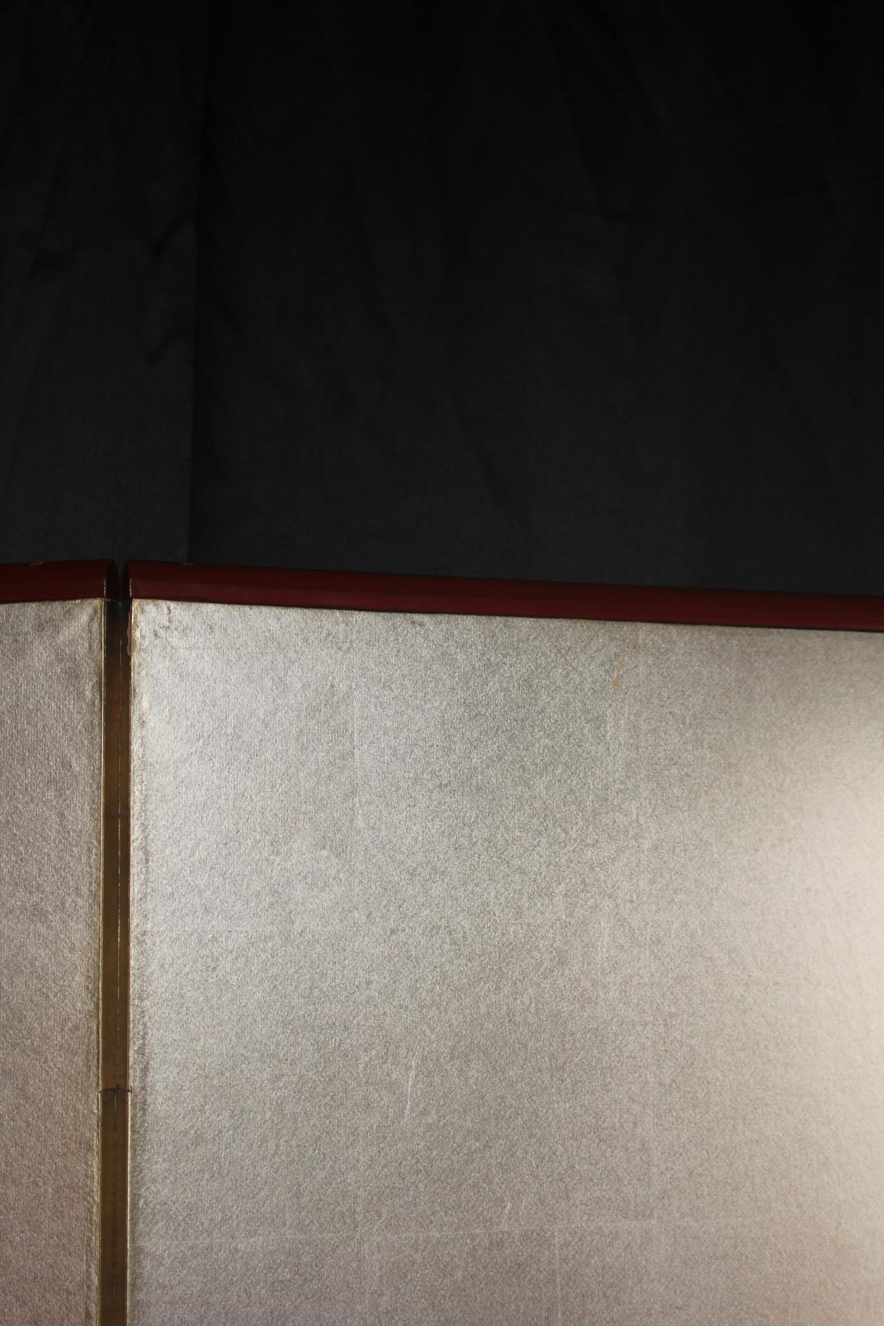 B21 Japanese Antiques 6panels, Silver Paper, folding Screen checkered pattern For Sale 4