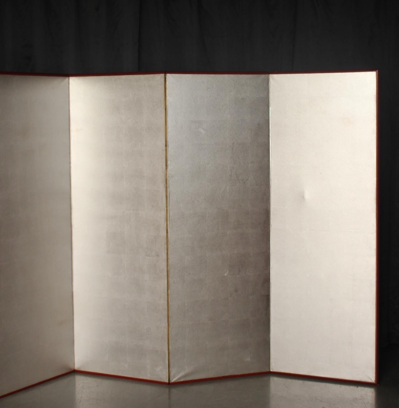B21 Japanese Antiques 6panels, Silver Paper, folding Screen checkered pattern For Sale 5