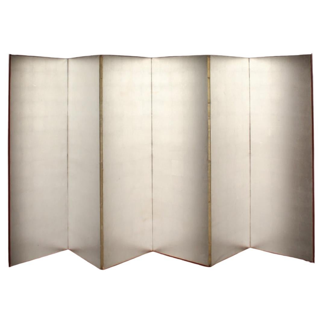 B21 Japanese Antiques 6panels, Silver Paper, folding Screen checkered pattern For Sale