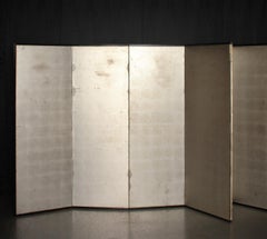 B22 Japanese Antiques 6panels, Silver Paper, folding Screen, black edge