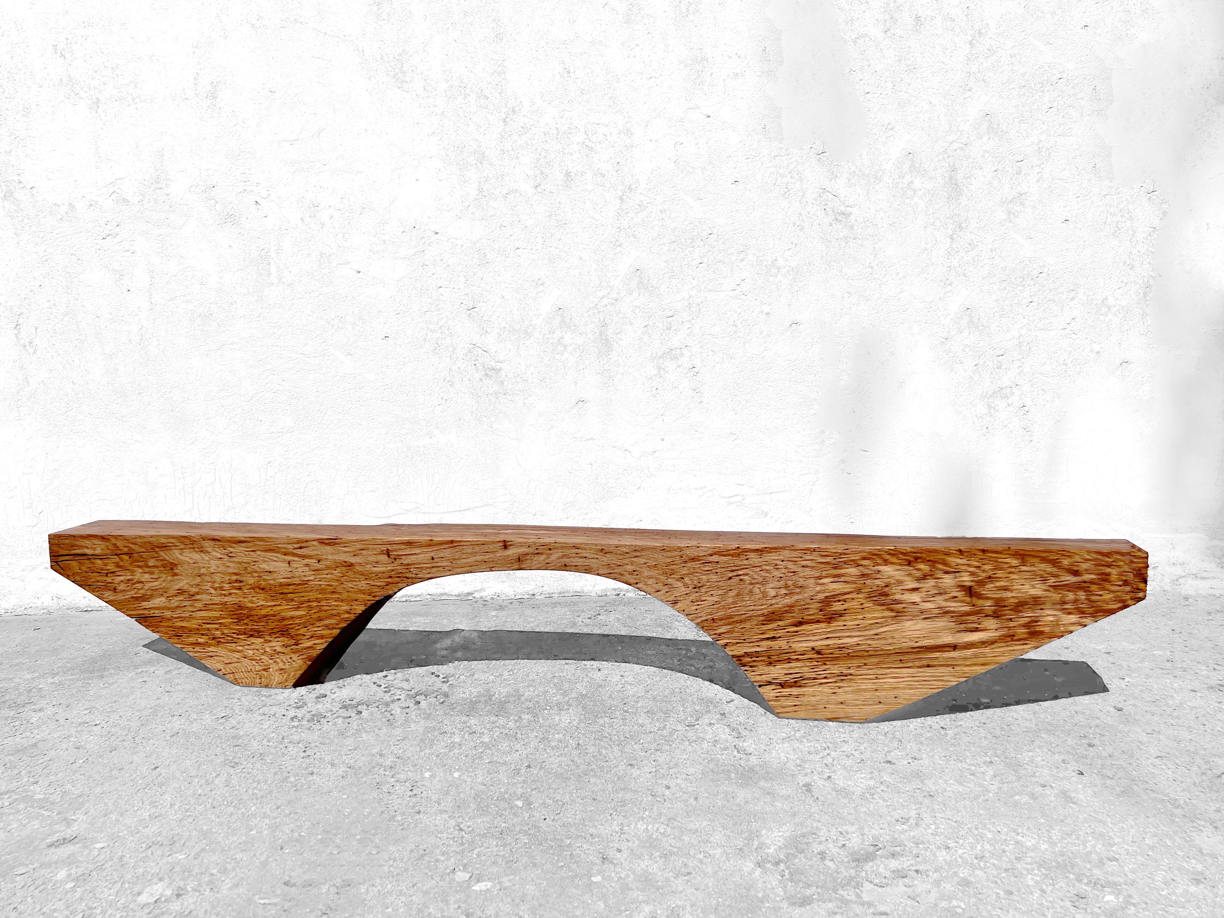B2431 Bench in Pointed Oak Wood by Jörg Pietschmann
Dimensions: D 16 x W 236 x H 36 cm.
Materials: Oak wood.

In Pietschmann’s sculptures, trees that for centuries were part of a landscape and founded in primordial forces tell stories inscribed in