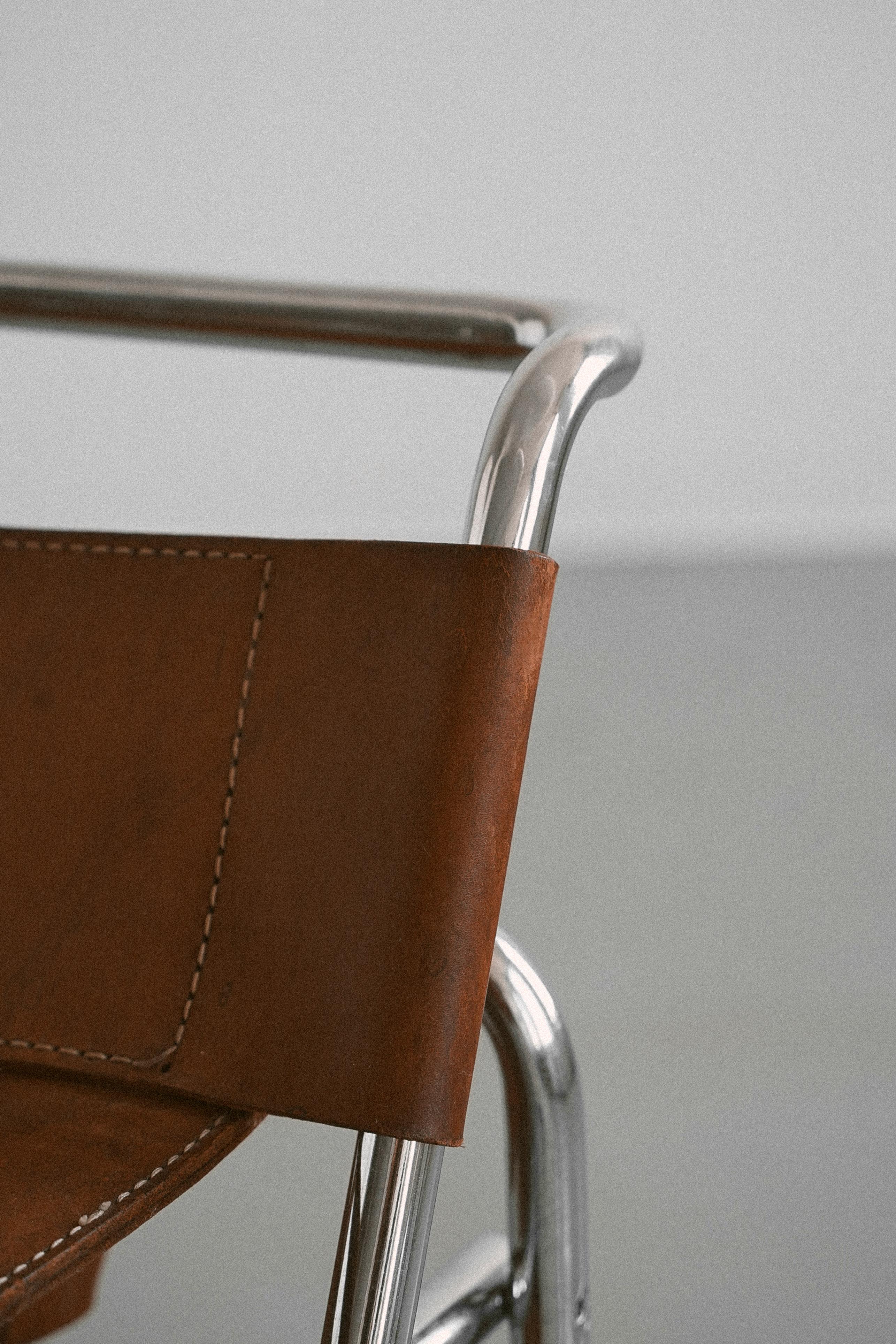 Italian B3 Wassily Armchair in Saddle Brown by Marcel Breuer