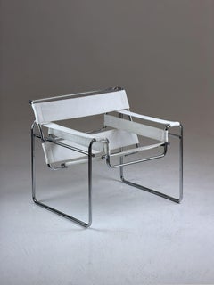 B3 Wassily Chair inOriginal White Fabric by Marcel Breuer for Bononia, 1970s
